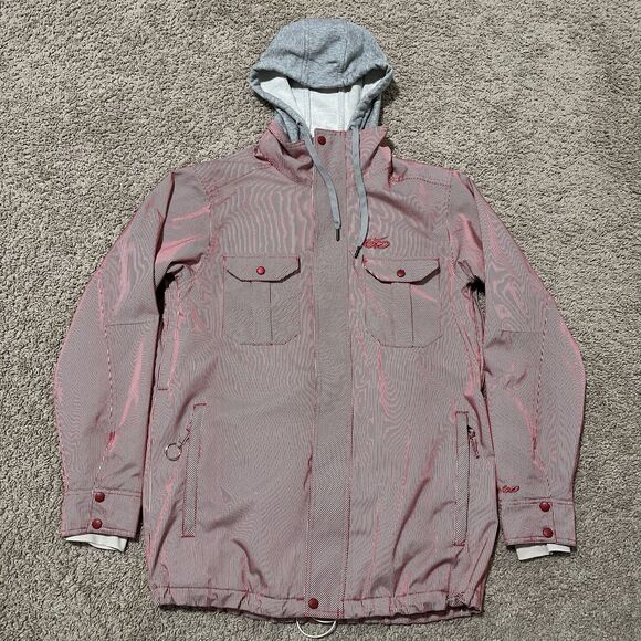 Nike Bellevue 6.0 Snowboard Winter Jacket Womens Size Large Red Stripes Flannel - Picture 1 of 16